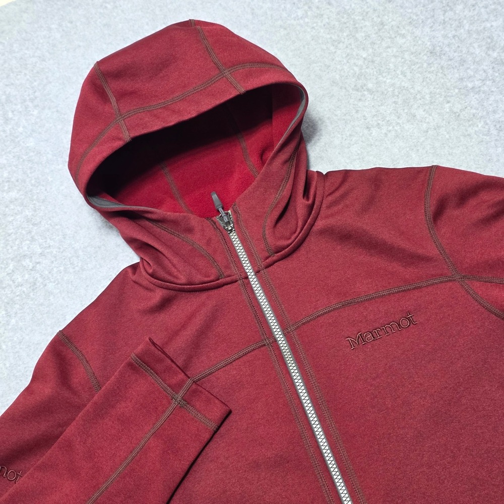 Marmot Men's Small S/P Full Zip Fleece Hoodie Red SCC-315 Hiking Outdoor Jacket